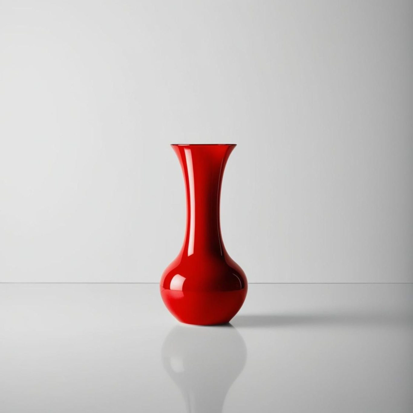 Stratégie de marque et direction éditoriale — VISUELROUGE Vase rouge brillant sur une surface blanche, élégant et moderne.